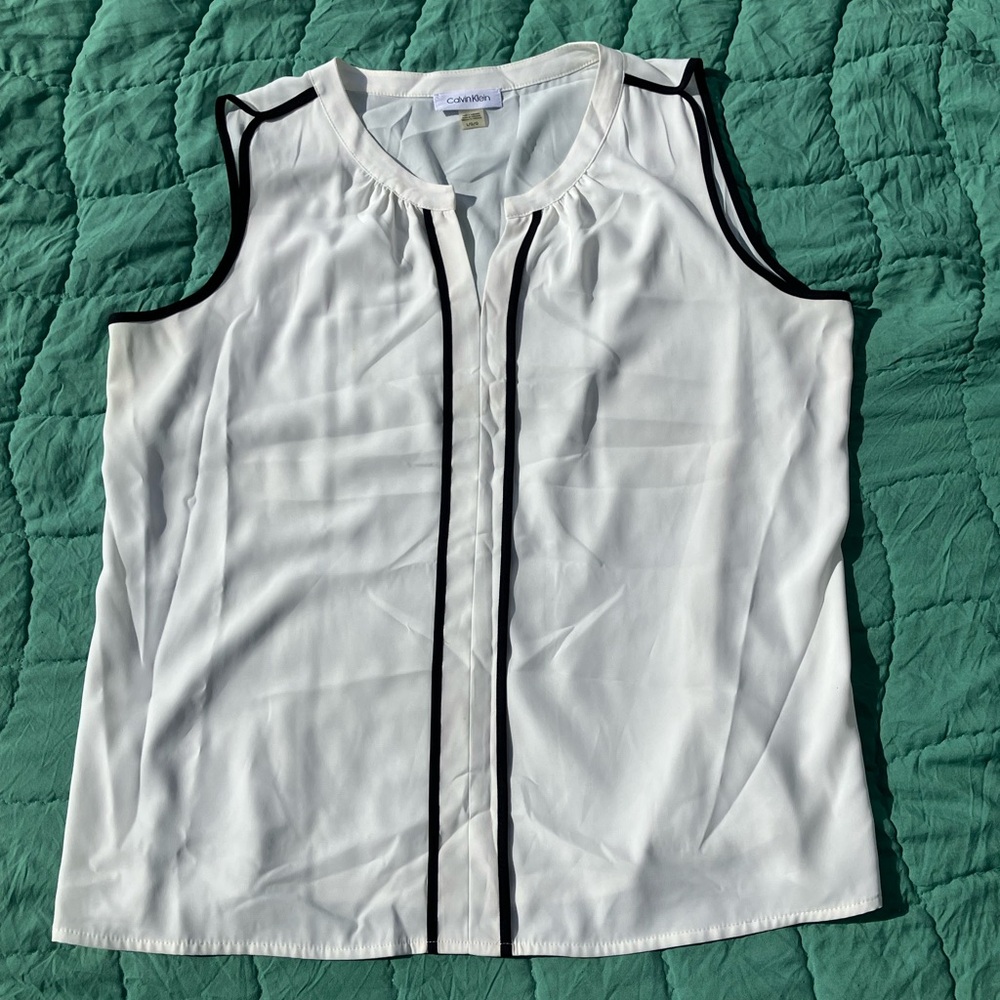 Calvin Klein White and Black Trim Blouse